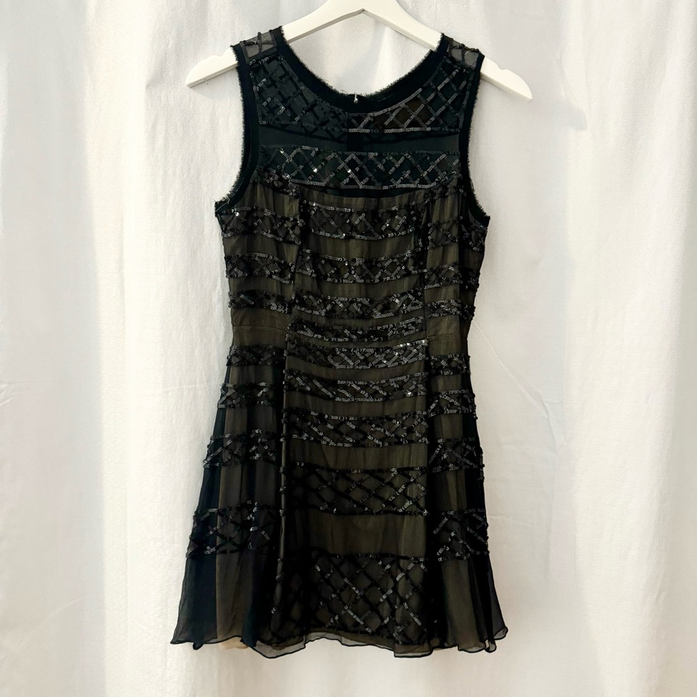 NICOLE MILLER Sheer Black Sequins Dress